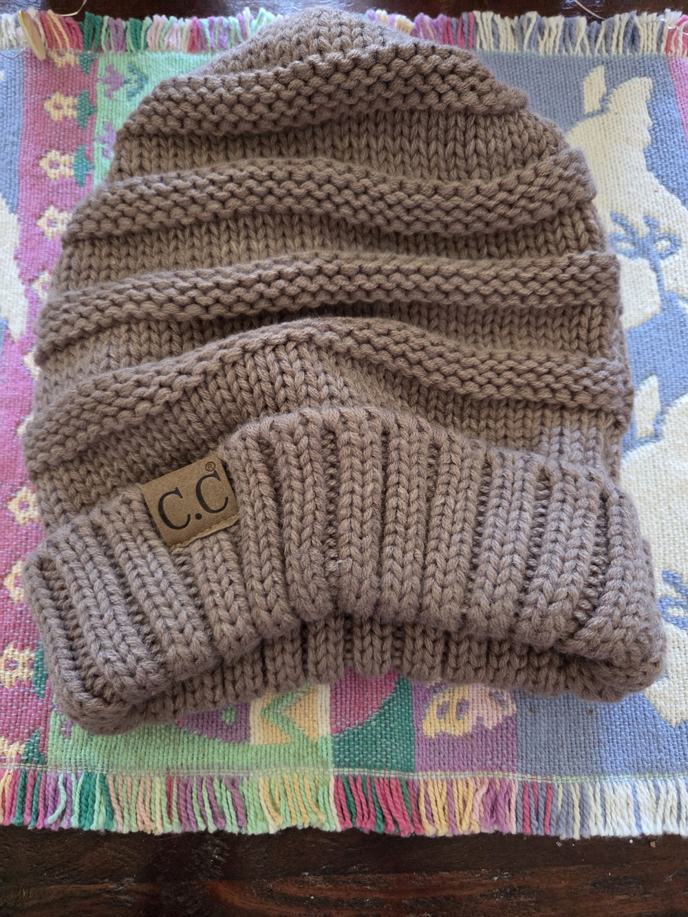 C.C Taupe Ribbed Knit Beanie